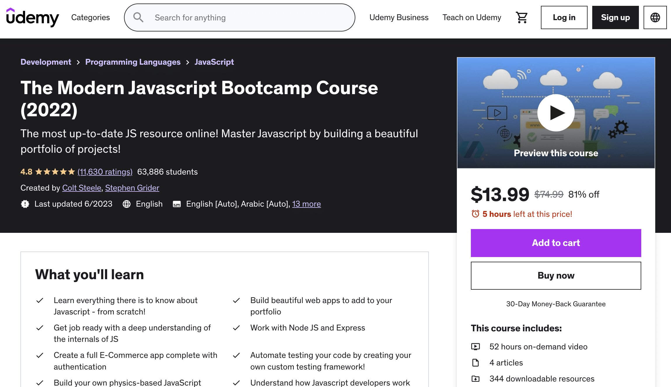 The Modern Javascript Bootcamp Course on Udemy