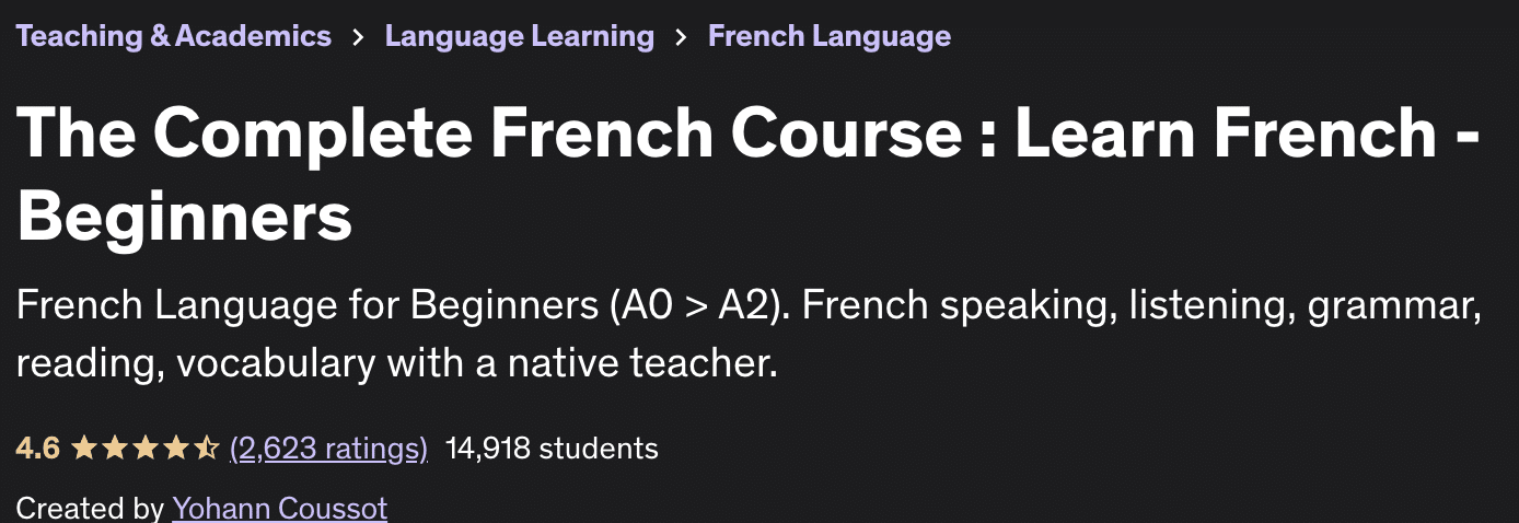 A1 and A2 beginner French course on Udemy