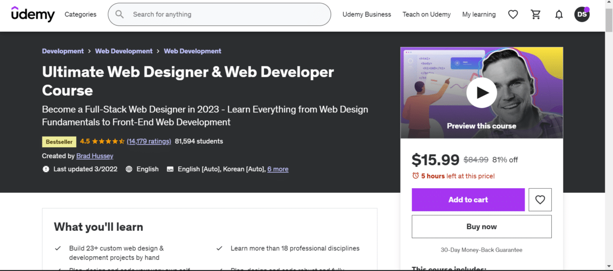 Ultimate Web Designer & Developer Course course on Udemy